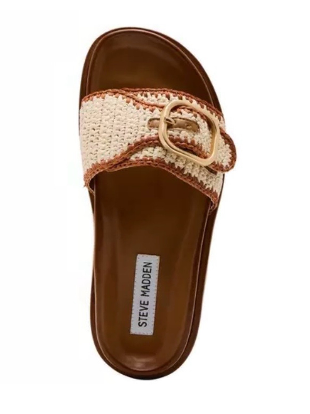 Steve Madden Memphis Cognac Cream Brown Crochet Slide Sandals 9.5